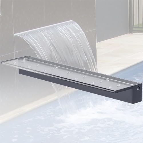 LONGRUNNEW Fontaine De Piscine, Cascade Bassin Exterieur en Acrylique 90cm De Long, Lame D’Eau Largeur 20cm, Cascade Piscine Hors Sol avec Accessoires pour La Décoration D'étang, Patio,Jardin