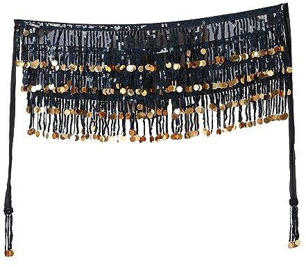 Oshhni Bauchtanz-Taillenrock, Damen-Hüftwickel, glitzernde Kleidung, Kleid, Bauchtanz-Hüftgürtel, Taillenkette für Auftritte, Samba, Ballsaal, Nachtclub, Schwarz