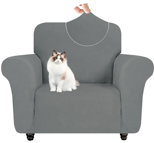 YSTELLAA Stretch Sesselschoner 1 Sitzer, Elastisch Sofa Überzug, Sofabezug Mit Armlehnen, Sofaschoner rutschfest, Universal Sofa Cover, Couchüberzüge Sofahusse Für Katze Hund, Hellgrau | Sesselbezug mit Armlehnen, dick, rutschfest, kratzfest, schmutzabweisend