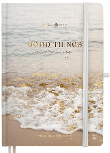 Lebenskompass Kalender 2024 2025 A5 ”Beach” - Hardcover Buchkalender von Juli 2024 bis Dezember 2025 - Dein Wochenplaner & Terminplaner für 18 Monate