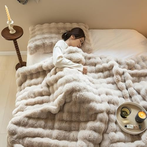 Bubble Decke Fellimitat Kuscheldecke Flauschig Flauschige Fluffy Blanket für Bett Sofa Casual (Khaki, 45 * 45 Kopfkissenbezug)