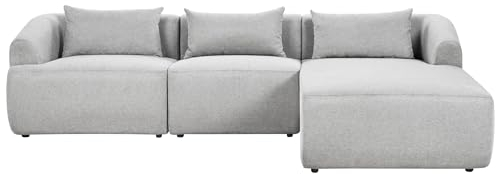 Beliani 3-Sitzer Ecksofa L-förmig Stoff grau mit Chaiselongue Links 3 Kissen Svansele