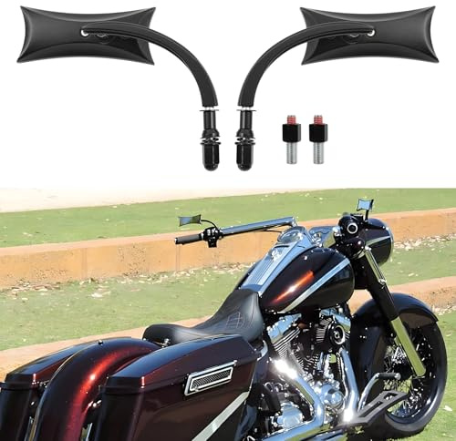 Motorrad Spiegel Schwarz M10 Motorrad Rückspiegel Seitenzubehör Unregelmäßige Form, Kompatibel mit Harley Sportster Custom Iron 883 Road King Street Softail und Electra Glide