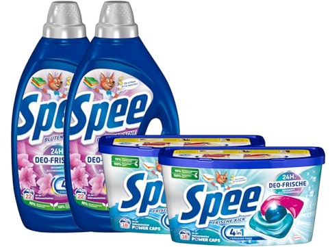 SPEE Deo-Frische-Set Gel 2x22 Waschladungen (44WL) frisch Blütenfrische & Power Caps 2x18 Waschladungen (36WL) deo