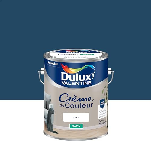 Dulux Valentine Crème de Couleur - Peinture multi-supports intérieure - Satin Bleu Indigo 5 L