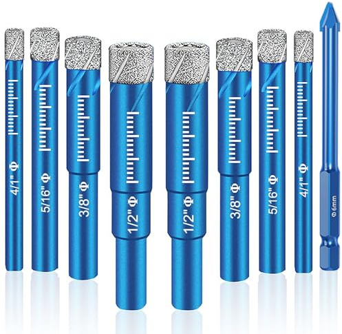 9 Piece Premium Diamond Bit Set - Multi-Tool for Precision Drilling Porcelain, Ceramic, Glass, Marble (Blue, 9 Pcs)