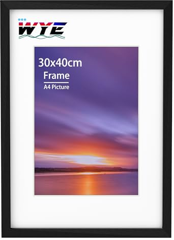 wyewye Picture Frame 30 x 40 cm Wood, Acrylic (Not Glass) 30 x 40 cm Black Poster Frame for 20 x 28.7 cm Print Certificate, Photo Frame with, Hangs on the Wall