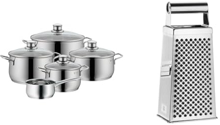 WMF Diadem Plus - Batería de Cocina de 5 Piezas de Acero Inoxidable, Base Inducción & Gourmet - Rallador Cuadrado, 10,5 x 8 x 24 cm, Rallador de Acero Inoxidable Cromargan