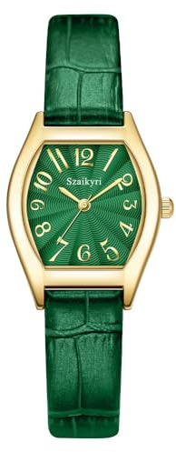 Szaikyri Reloj Cuadrado para Mujeres con Números Árabes Fáciles de Leer - Rectangular de Dama (Green-Gold)