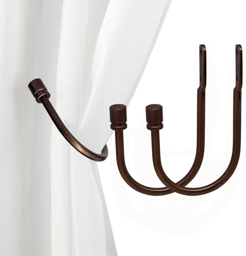ARNORX Solid Steel Curtain Holdbacks 2PCS, Antique Bronze | Quick Installation Hooks for Heavy Drapes | Solid Iron U-Shape Design
