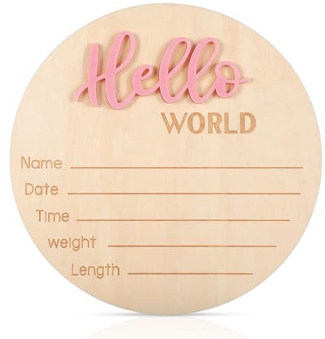 Tyqour Meilensteinkarten Baby Holz,Holzschild Personalisiert Ankündigungsschild Neugeborenes Announcement Sign Baby Hello World Willkommensschild für Schwangere,Werdende Mütter Werdende Eltern(Rosa)
