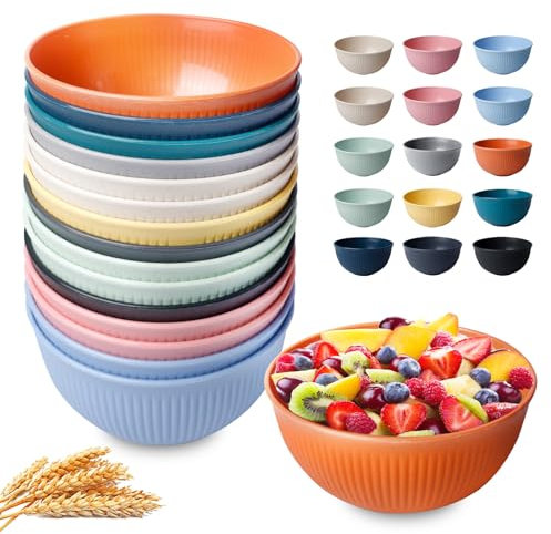 Vegena Juego de 15 cuencos de cereales de 700 ml, cuencos para ensalada, irrompibles, reutilizables, de plástico, para sopa, cereales, camping, ensalada, cereales, pasta, ramen