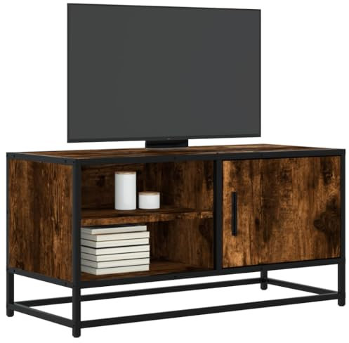 Homgoday Möbler TV Skåp Ek Rök 80 x 34,5 x 40 cm Flerskiktat Trä Och Metall, Möbler TV-Dörr Lågt TV-skåp För Vardagsrum Soffbord Industriellt TV-stativ Vardagsrum