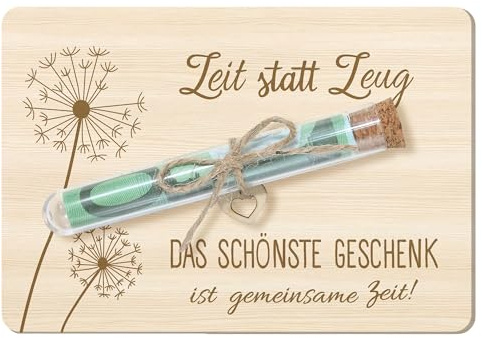 Zeit statt Zeug, Zeit Statt Zeug Gutschein Geldgeschenke Verpackung mit Reagenzgläser Lustige Geldverpackung, Wunscherfüller Pusteblume Holz für Geburtstag Hochzeit Jugendweihe (Zeit statt zeug)