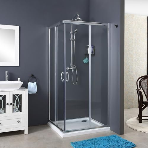 Siro - Box Doccia Scorrevole ad Angolo 80x80 cm Cromo/Trasparente
