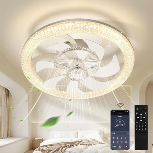 Viugreum Led Smart Ceiling Fans with Light, Dimmable Ceiling Fan Lights with Remote Control, Reversible Function/3 Color Temperature/6 Speed, Modern LED Fan Lamp with Timer for Living Room Bedroom