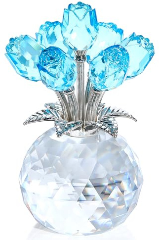 Ornalrist Crystal Light Blue Rose Bouquet Figurine Ornament Gifts for Women | Glass Rose Floral Figurines, Collectible Gifts, for Her Mum Wife Daughter on Valentine's Mother's Day Birthday Christmas
