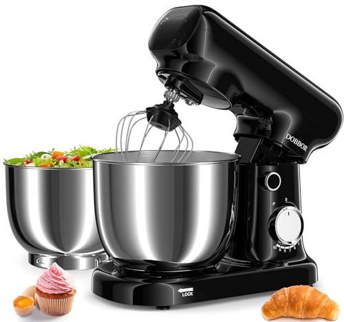 Küchenmaschine Knetmaschine Mit 2.5L+3L Dual-Schalen, 10-Gang-Elektro-Freischneider 1500w - Inklusive Ei-Schlag, Teigschnecke & Flachschaber FüR Heimbacken Und TäGliches Kochen (Schwarz)