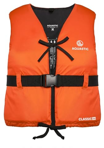AQUASTIC Classic 50N Schwimmweste – EN ISO 12402-5 Zertifiziert | SUP, Kajak, Boot, See | Polyamid, Auftrieb, Komfort | Leicht & robust | Verstellbarer Gurt, Kordelzug, Aufhängeschlaufe leicht L