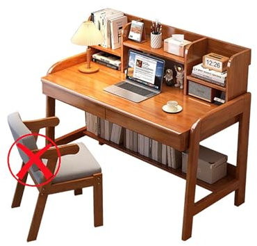 Kompakter Schreibtisch aus Massivholz mit Aufsatz und Schubladen, Computertisch und Bücherregal für das Homeoffice, einfacher PC-Laptop-Arbeitsplatz für Arbeitszimmer und Schlafzimmer