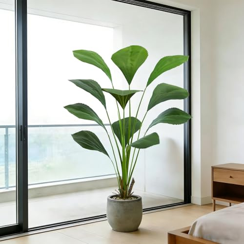 FSOHOI Artificial Sumatra Palm Tree 5FT Fake Plants Faux Tropical Areca Floor Plant with Planter, Artificial Silk Plants Fake Palm Trees for Indoor Outdoor Home Office Living Room Decor
