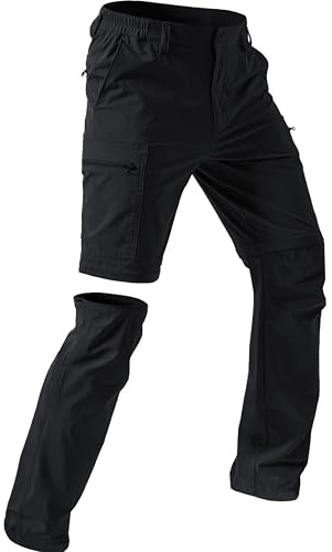 NATUVENIX Men's Hiking Convertible Pants, Zip Off Lightweight Quick Dry Water Resistant Cargo for Travel Fishing Black