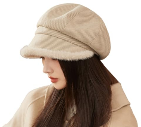 YAMEE Schirmmützen Damen Warme Atmungsaktive,Beret-Hut für Damen Plüsch Mode,Winter-Kappe Windschutz Sonnenschutz,Baskenmütze für Herbst & Winter