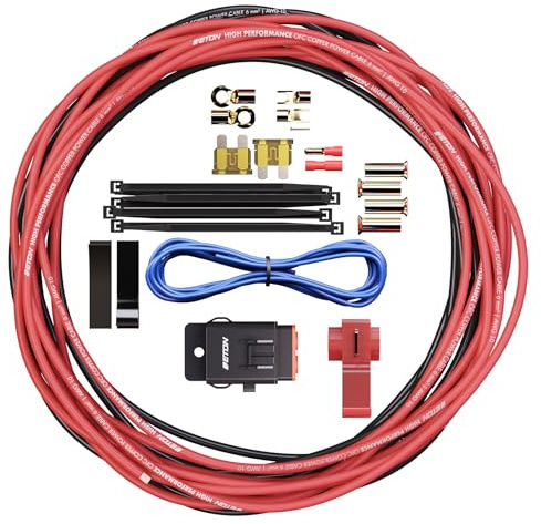 ETON PCC 6 – Hochwertiger Strom Anschluss Kabelsatz, 6 mm², Set zur Installation von Auto Verstärkern und Aktiv Subwoofern, Powerkabel Kit mit Sicherungen für Car HiFi Endstufen
