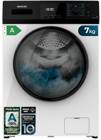 Cecotec Lavadora de Carga Frontal Bolero Dresscode 7411 Inverter, 1850W, 1200rpm, 7 kg, 16 programas, Motor Inverter Plus, Clase A, KidLock, DelayStart, SteamMax, DrumClean, Stop&Go, Blanca