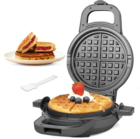 SugarWhisk 6 Stuffed Waffle Maker Rotating, Flip Waffles Maker Machine with Removable Waffle Ring, Ceramic Coated Belgian Waffle Maker for Kids, Waflera Electrica, Waffle Iron, Graphite