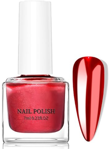 Röd spegel nagellack – 7 ml metallnagelpolering, spegelnagellackseffekt snabbtorkande krom-nagellack ricinolja reguljär fingernagellack okrossbar ingen UV nödvändig för kvinnor manikyr (röd)