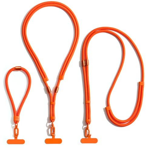 Telaso 3 in 1 Phone Lanyard Strap, Neck Strap, Wristband, Premium DIY Adjustable Phones Lanyard with Upgrade Metal Buckle, Compatible with Most Smartphones, Orange