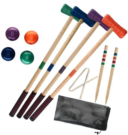 Baoblaze 4 Croquet Set Croquette Game Practical Portable Family Games Lawn Croquet Game Set for Backyard Lawn Teenagers Adults