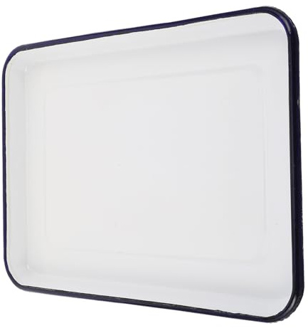 Veemoon Plateau de Cuisson Rectangulaire en Émail Blanc Vintage Multifonctionnel pour Présentation Alimentaire Cuisine ou Pâtisserie