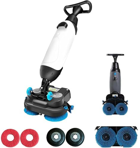 Lavasciuga Pavimenti Professionale, 360 Giri/Min, Lavapavimenti Elettrica Leggera, con Larghezza di Pulizia di 17, Doppie Spazzole Rotanti, Testina Rotante a 360°, Copertura 1200㎡/h 13000 ft²/h White