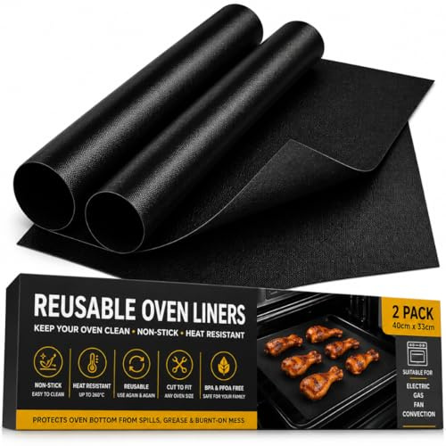 2 Pack Oven Liners for Bottom of Oven – Heavy Duty Non Stick Reusable Oven Mats, Heat Resistant BPA & PFOA Free Oven Protector Sheets for Electric Gas & Fan Ovens, Easy Clean 40 x 33 cm