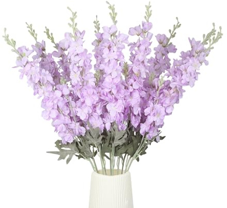 Purple Delphinium Artificial Flowers 10PCS Larkspur Fake Flowers 34.6in Long Stem Faux Silk Flowers Bulk for Tall Vase for Home Wedding Floral Arrangement Centerpiece Table Decorations (purple)