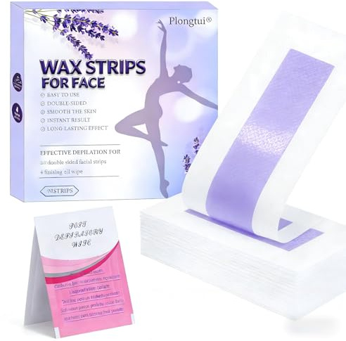 Facial Wax Strips for Hair Removal: Fast Working and Gentle for Face, Eyebrow, Upper Lip, Chin - Waxing Strips Kit for Women - At Home Waxing Kit with 40 Face Wax Strips + 4 Calming Oil Wipes
