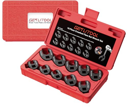 GETLITOOL Juego de 10 Llaves de Boca Llaves Crowfoot de 3/8, Acero Cr-Mo, 10-19mm, Diseño Antideslizante, para Reparación de Automoción y Taller