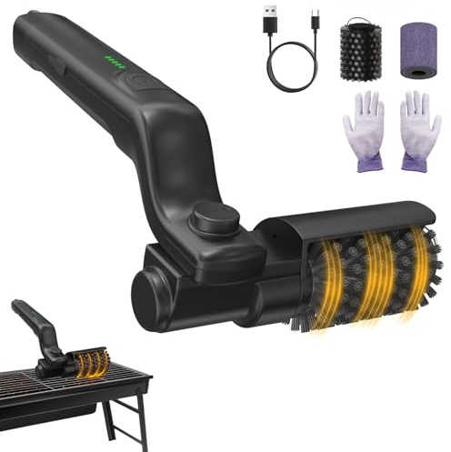 BBQ Cleaning Kit, Cordless Electric Grill Brush with 2 Brush Heads | 180° Adjustable Head, 360° Rotating Splash Guard, 3-Speed Power, 90-Min Runtime, BBQ Cleaning Brush for BBQ Grates Kitchen