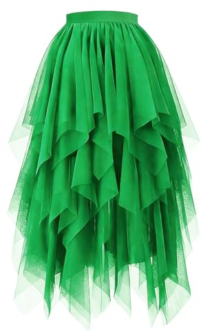 CIYIN Falda Tul Mujer Larga, Irregular Bajo la Falda en Capas (FR/ES, Letras, L, Regular, Regular, Verde)