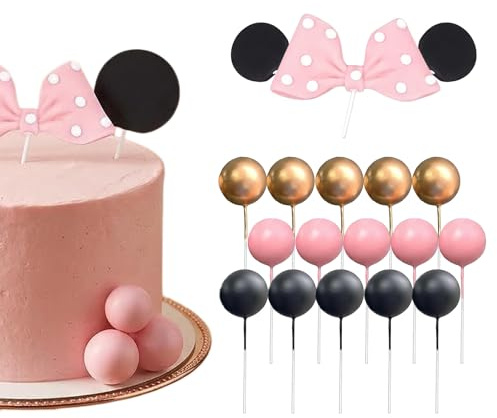 Topper de Gâteau Souris Rose avec Nœuds et Oreilles | Décoration de Gâteau et Accessoire de Fête pour Anniversaire, Goûter et Thème Souris
