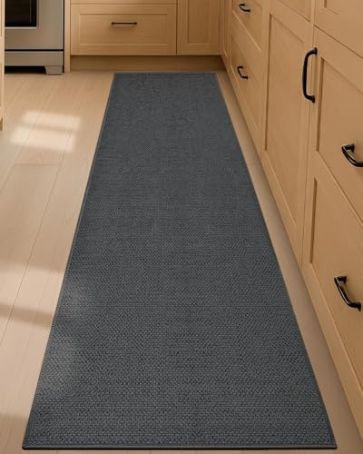Color&Geometry 4mm ultratunn köksmatta Halkfri tvättbar 43x200cm, Grå | Vävd Gummi Backed Kökslöpare, Absorberande Lätt att rengöra golvmattor för framför diskbänken, korridor