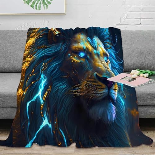ZFLDKWGP León Impactante Manta 3D Impresa Microfibra Decoración Hogar Manta de León para Sofá Dormitorio Regalo 40x50inch(100x130cm)