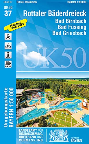 UK50-37 Rottaler Bäderdreieck: Bad Birnbach, Bad Füssing, Bad Griesbach, Passau, Vilshofen a.d.Donau, Neumarkt-Sankt Veit, Eggenfelden, Pfarrkirchen, ... Karte Freizeitkarte Wanderkarte)