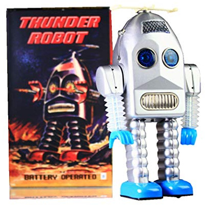 PYXEL STUDIO Tr2015 Tin Toy Thunder Robot Battery Operated Space Toy New Retro Silver