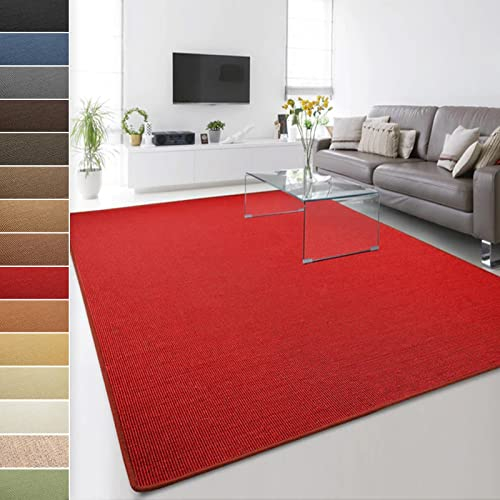 Floordirekt 100% reines Sisal - Sisalteppich - Teppich für Wohnzimmer - Naturfaser - Läufer (Rot, 66 x 130 cm)