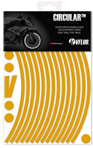 VFLUO - Kit Pegatinas Llantas de Moto Reflectantes, Autoadhesivas para 1 Rueda, 3M Technology™ - Gran Visibilidad Lateral - Discreto y diseño - Fácil colocación