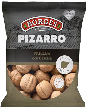 Borges - Nueces con Cáscara Finca Pizarro Borges - Producto de España - Con Abre Nueces - Alto contenido en Omega 3 - Ricas en Antioxidantes - Frutos Secos sin Gluten - Paquete de 500 gramos.