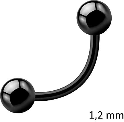 Treuheld® | 1,2 mm PIERCING BANANE Schwarz - 7 Größen - 316L Chirurgenstahl - Bauchnabelpiercing, Augenbraue, Helix, Septum, Tragus, Lippe, Nippel, Ohr, Nase - CURVED BARBELL - KUGELN zum Schrauben